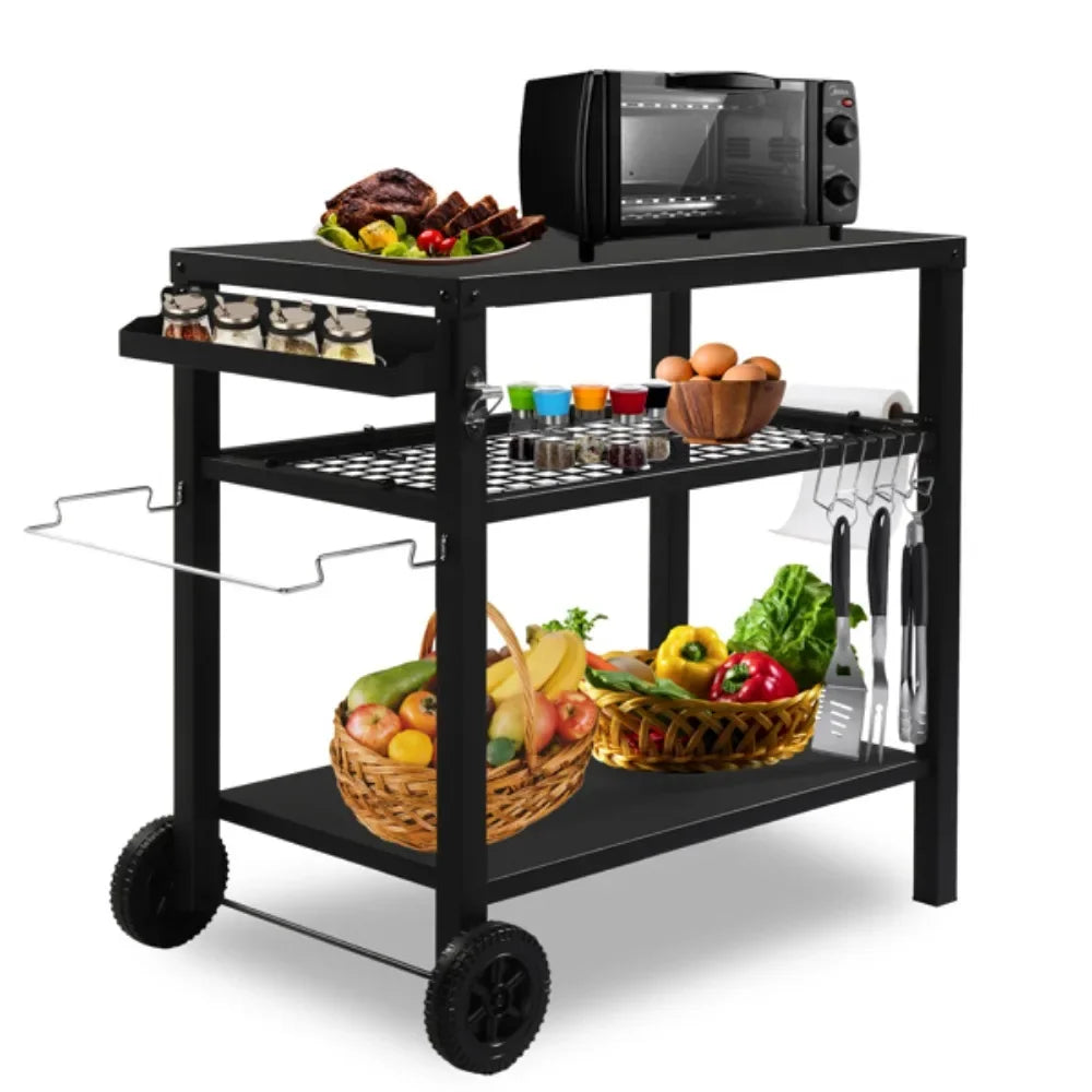 Outdoor Grill Cart, Three-Shelf Grill Table