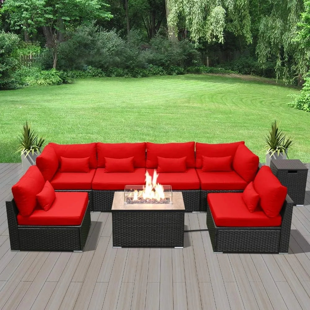 Patio Sectional Sofa with Gas Fire Pit Table