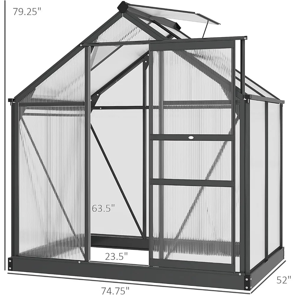 6' x 4'Polycarbonate Greenhouse w/Rain Gutter and Roof Vent