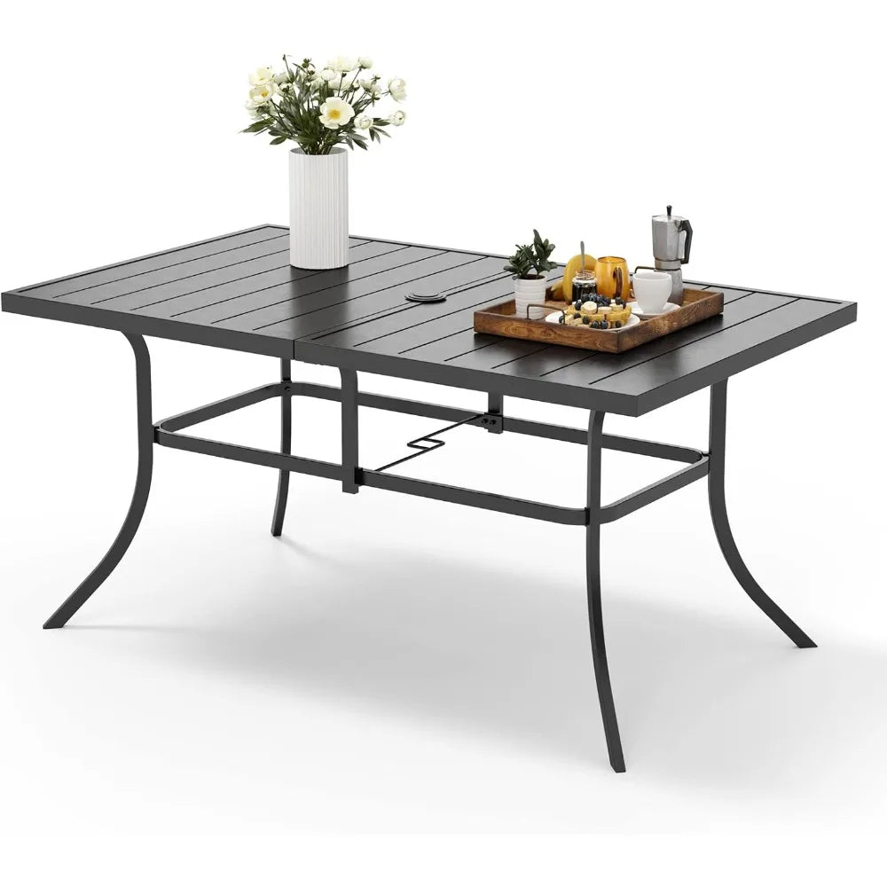 6-Person Outdoor Metal Steel Slat Dining Table