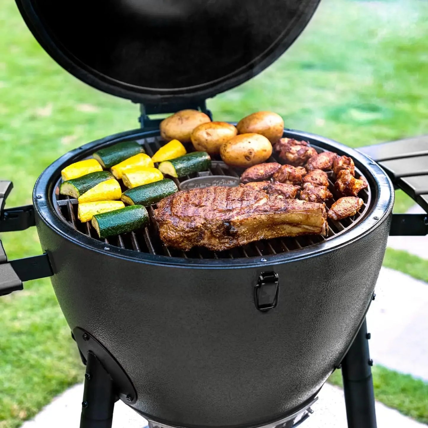 Charcoal Grill and Smoker w/Cast Iron Grates