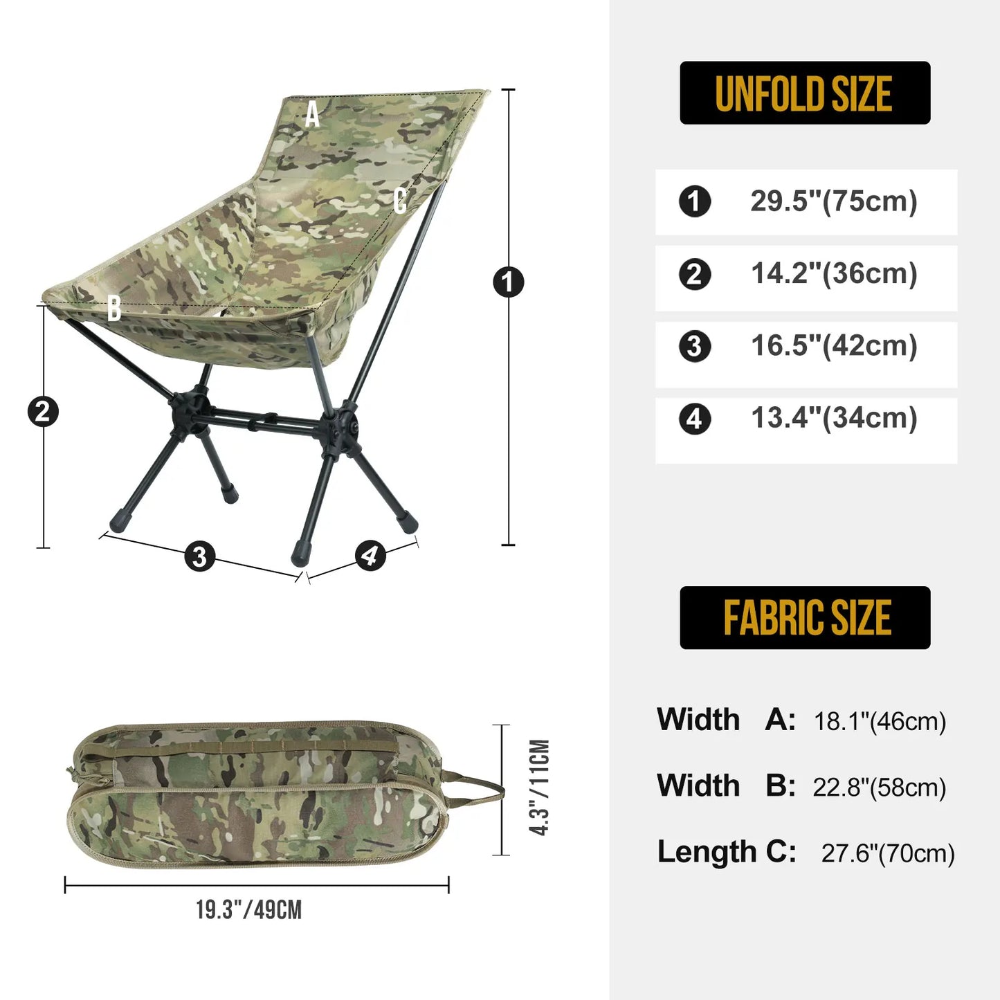 OneTigris Portable Camping Chairs Outdoor High Back Chair For Fishing Trekking BBQ Parties Gardening Indoor Use