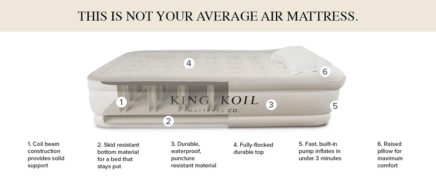 Luxury Air Mattress 16in Full Size Beige with Built-in Pump