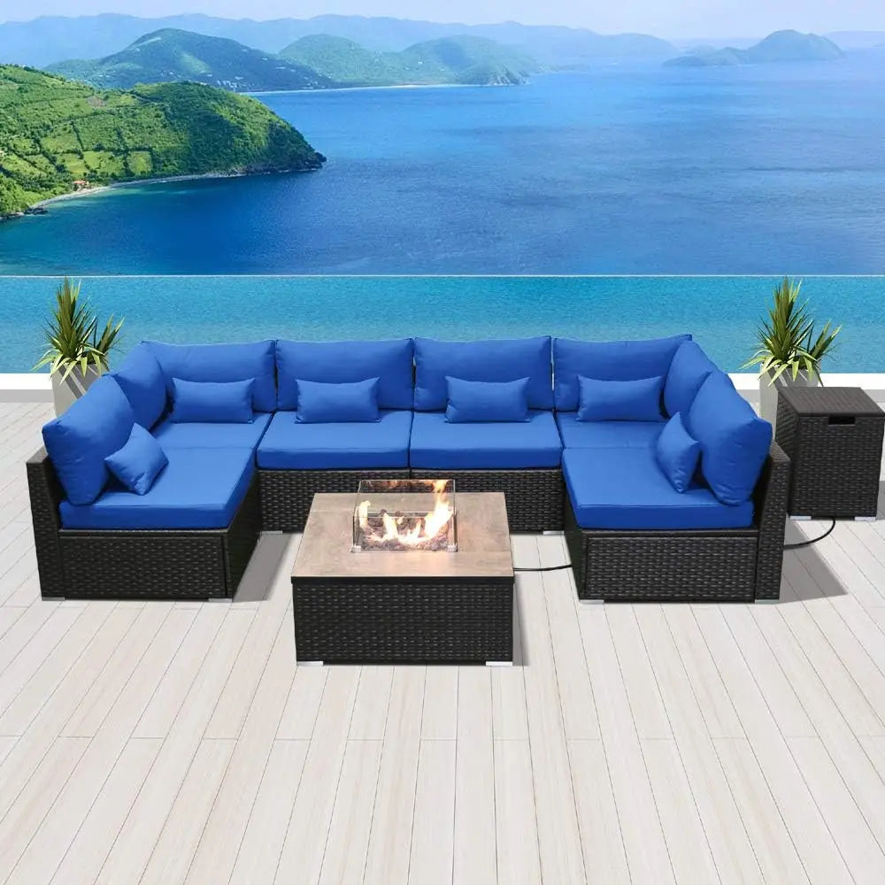 Patio Sectional Sofa with Gas Fire Pit Table