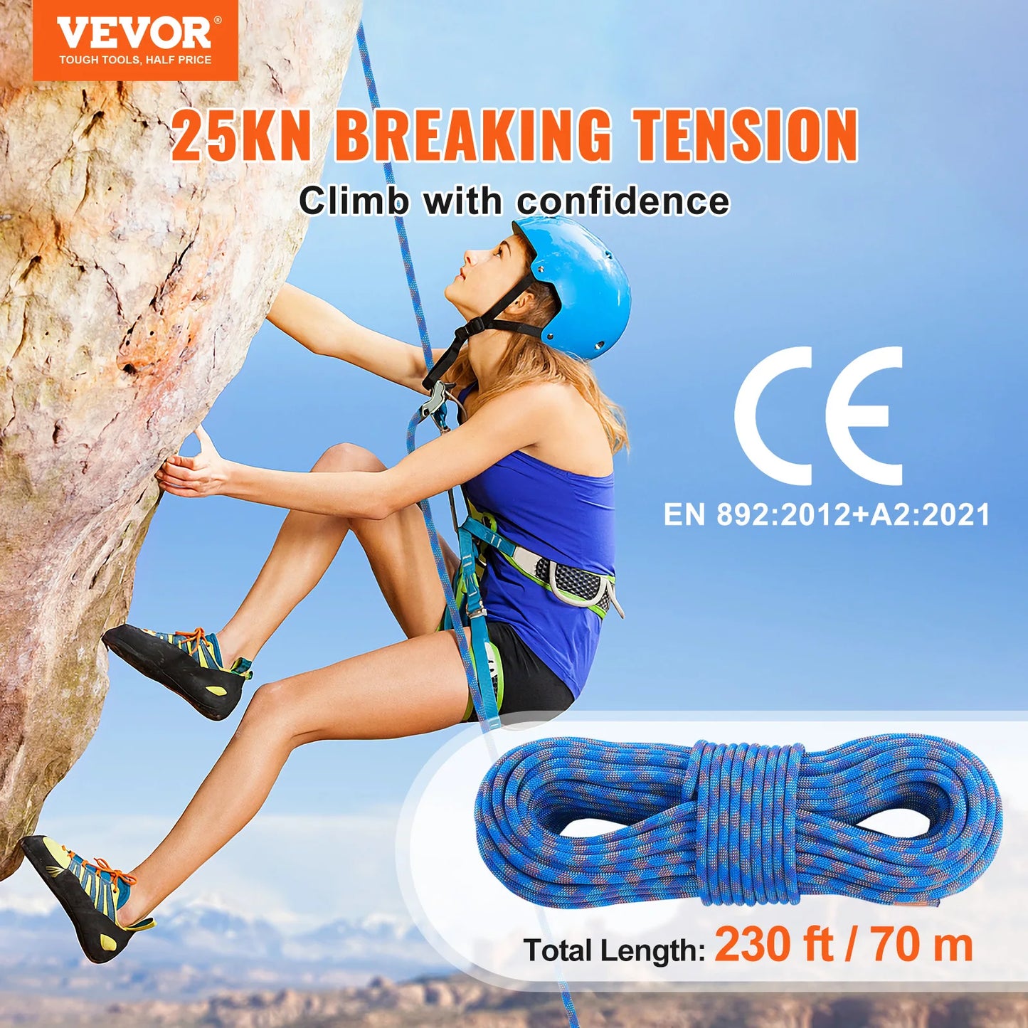 10.2mm Dynamic Climbing Rope 230ft.