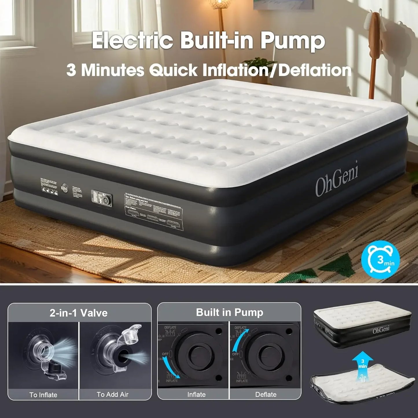 Air Mattress with Built in Pump for Guest, 18" Tall