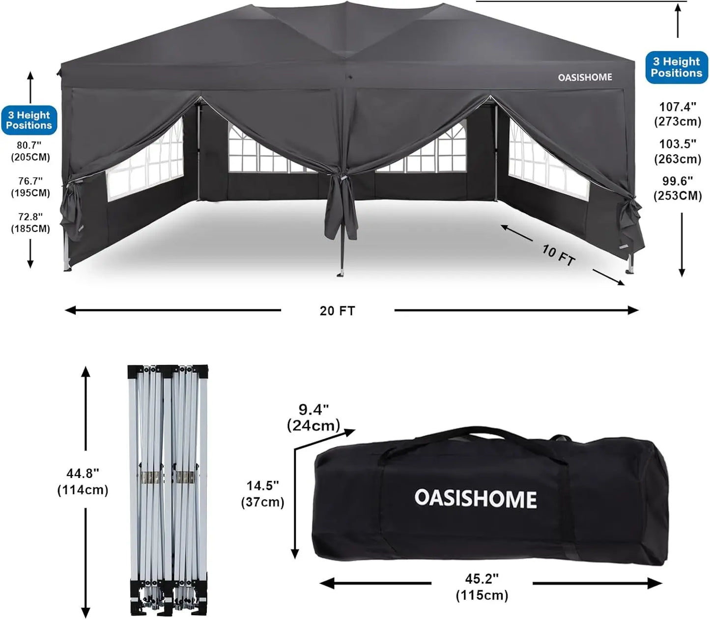 Canopy Tent 10'x20', with 6 Removable Sidewalls,