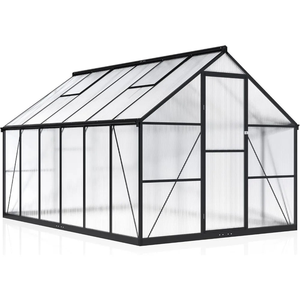 8x14 FT Greenhouse for Outdoors, Quick-fit Structure Greenhouse with Window for Ventilation, Aluminum Greenhouse for Garden