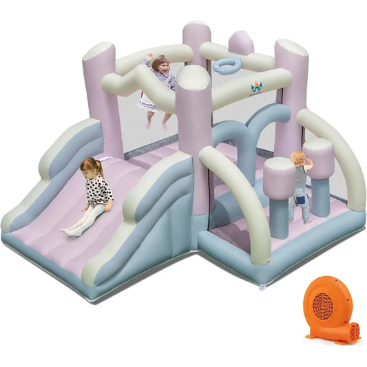 White Pink Dream Cotton Bouncy House for Kids 5-12