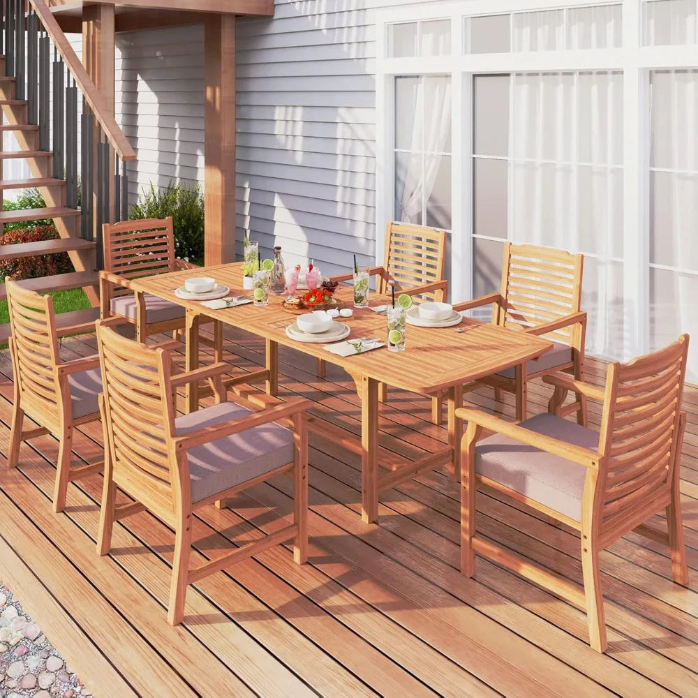 Acacia Wood Expandable Patio Dining Table for 6-8