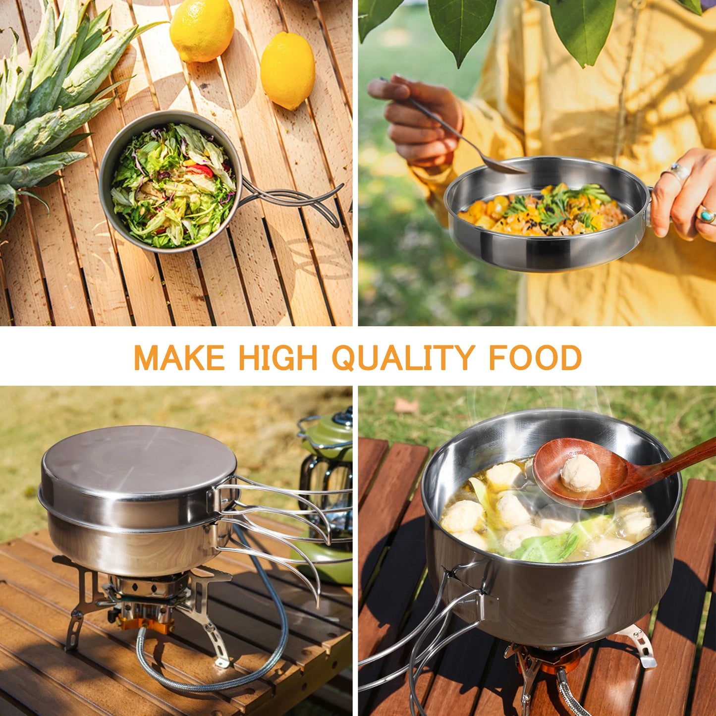 Outdoor Stainless-Steel Camping Cookware Set