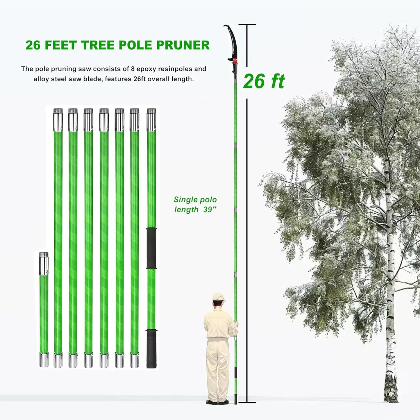 26Ft Pole Saw For Tree Trimming Manual Branch Pruner