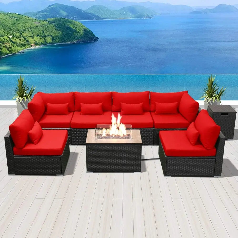 Patio Sectional Sofa with Gas Fire Pit Table