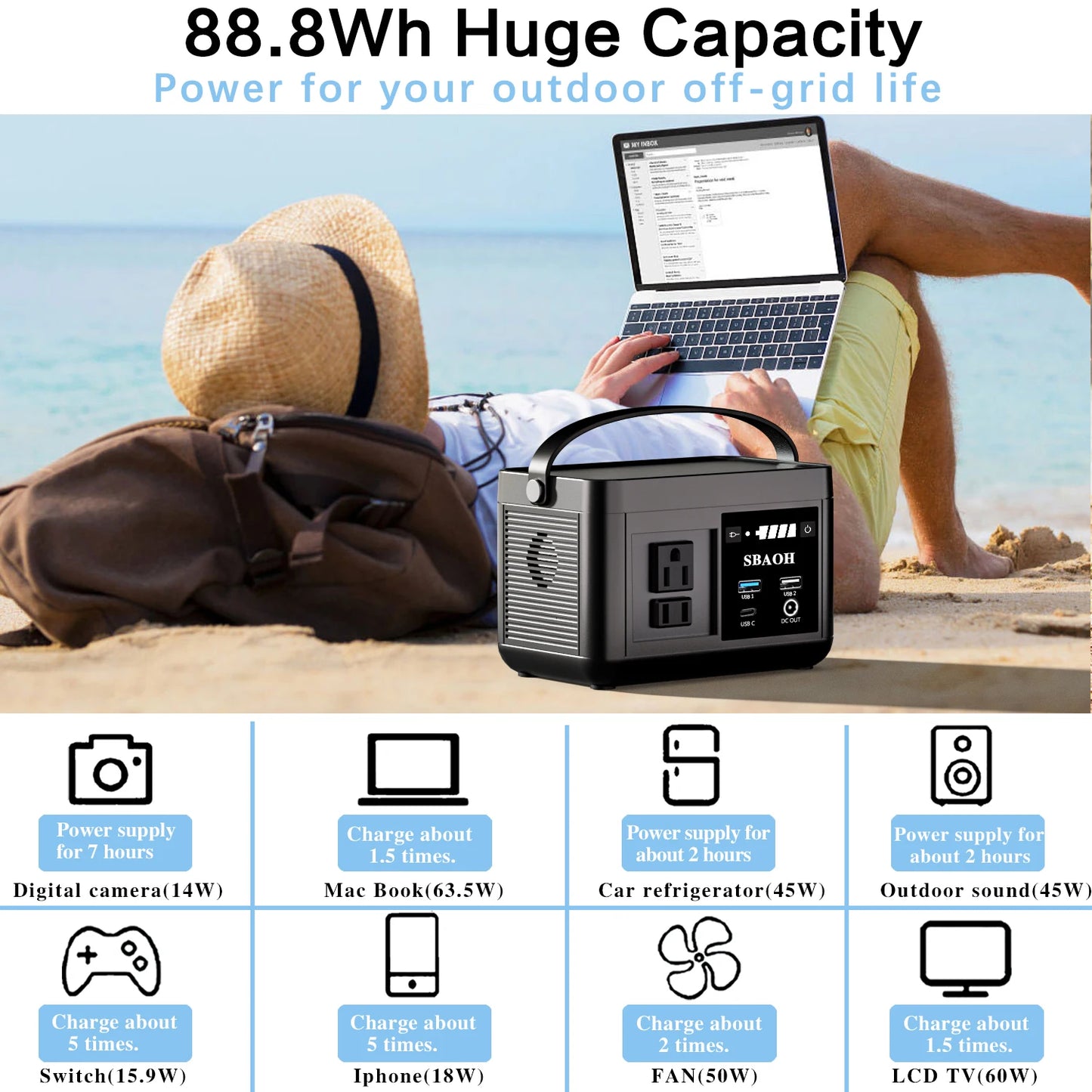 Portable Power Station with 120W AC Output, Power Solar Generator