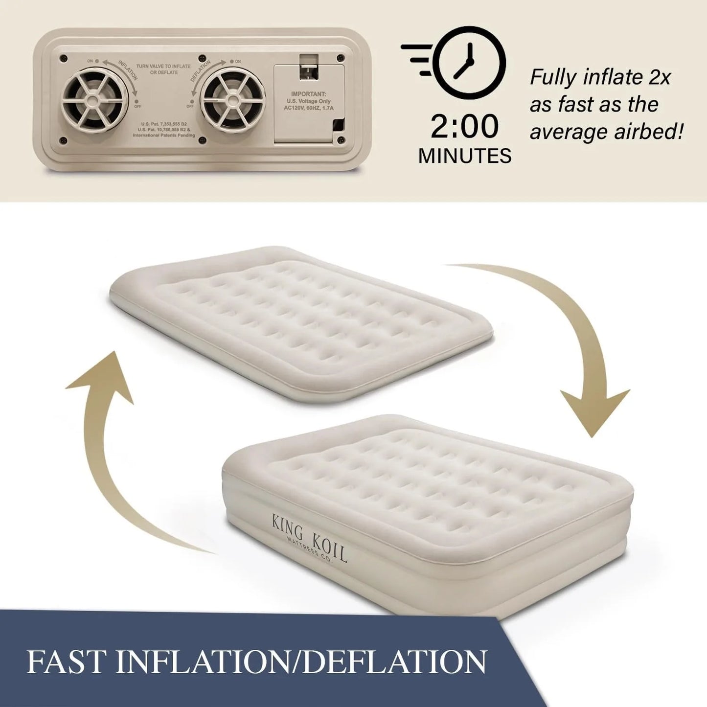 Luxury Air Mattress 16in Full Size Beige with Built-in Pump