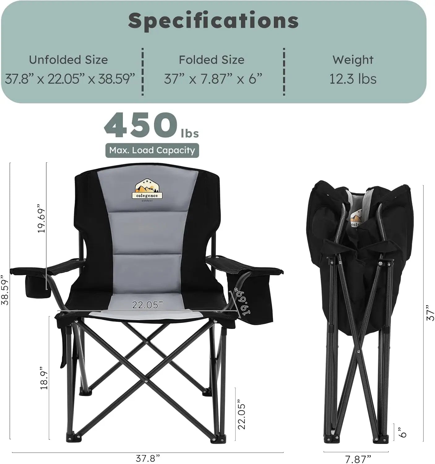 Camping Heavy Duty Chair Set of 2 Support 450 LBS