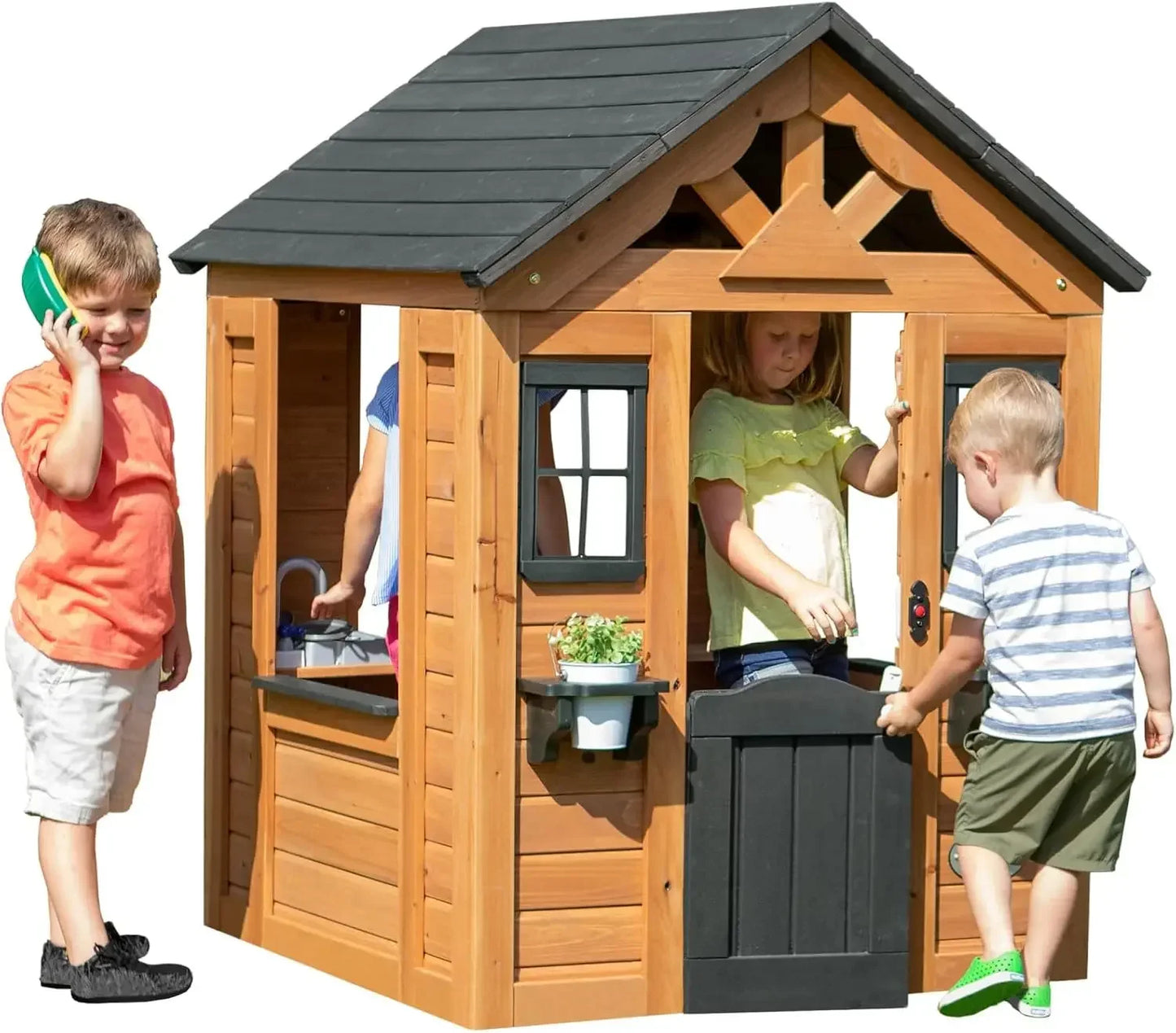 All Cedar Wooden Backyard Discovery Playhouse, 46 x 42 x 55 inches