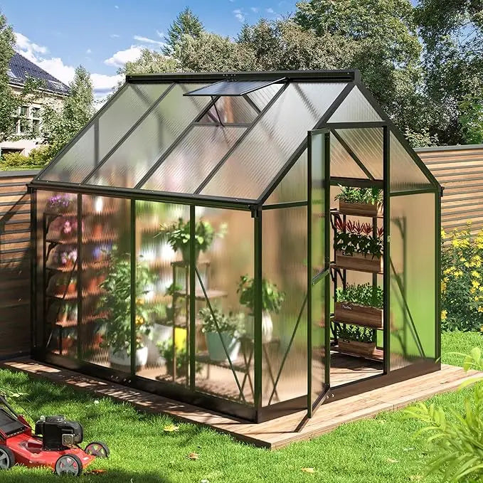 8x14 FT Greenhouse for Outdoors, Quick-fit Structure Greenhouse with Window for Ventilation, Aluminum Greenhouse for Garden