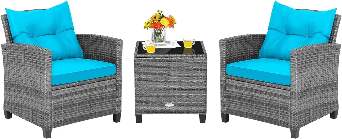 Rattan Wicker Outdoor Sofa Set w/Washable Cushion