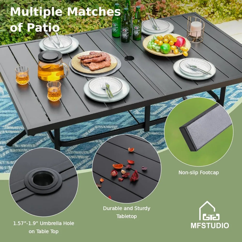 6-Person Outdoor Metal Steel Slat Dining Table