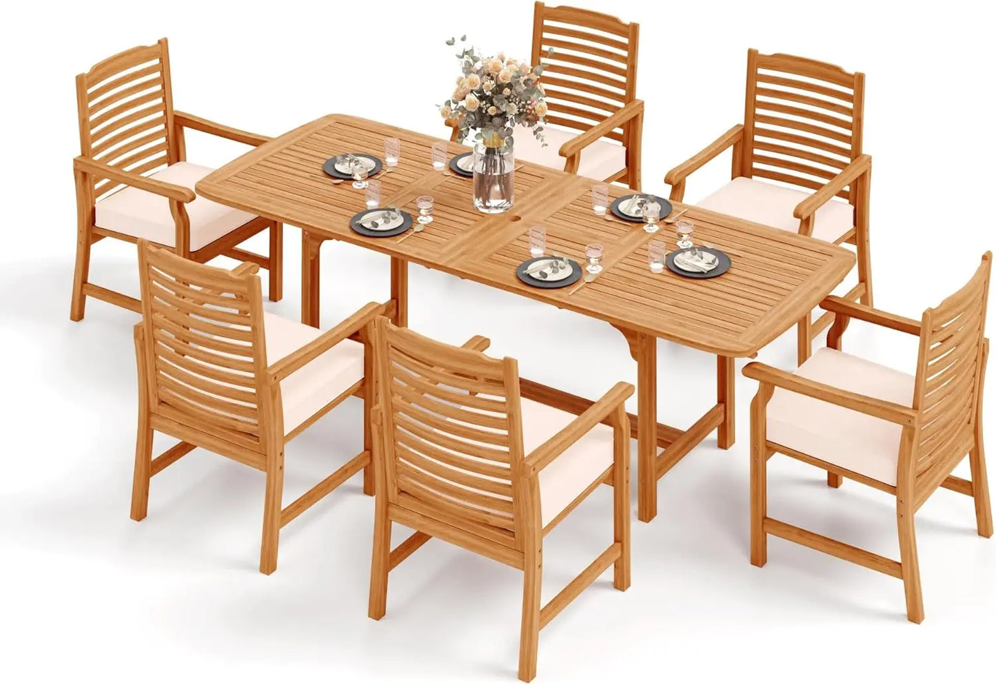 Acacia Wood Expandable Patio Dining Table for 6-8