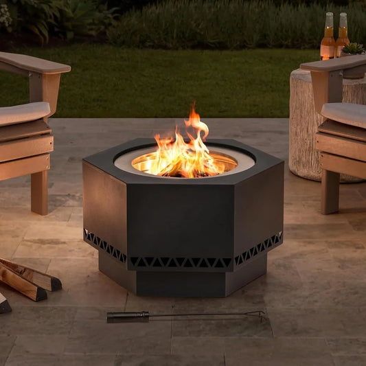 Smoke Free Hexagonal Outdoor Fire Pit with PVC Cover, 26 in