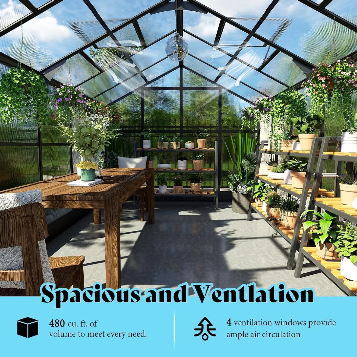 8x12x7FT Polycarbonate Greenhouse Walk in