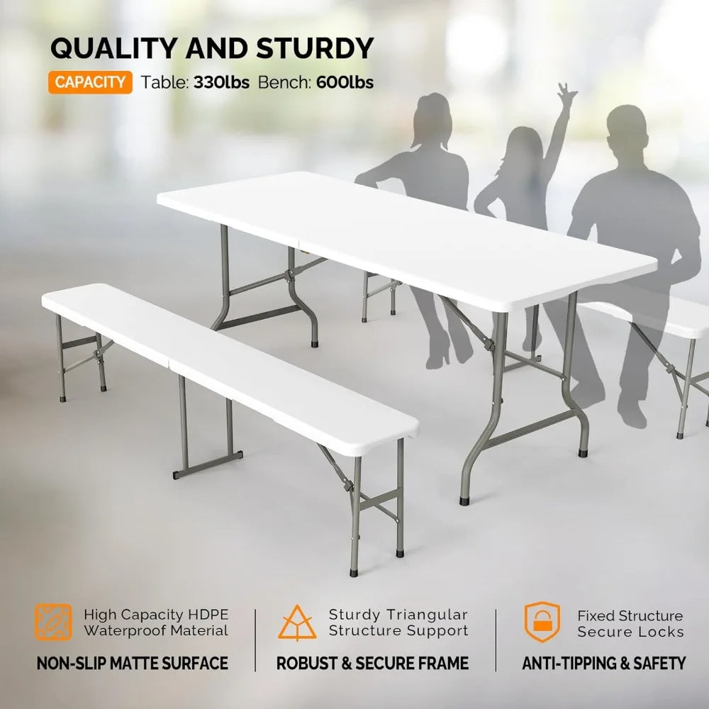 Picnic Table Set with 2 Benches ,3-Piece Folding Furniture