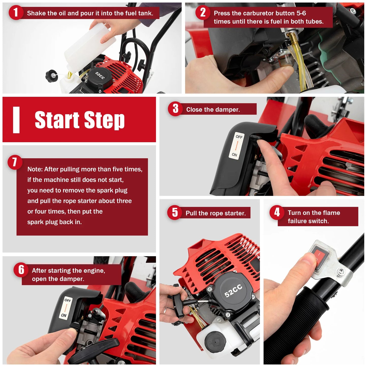 52cc Gas Powered Mini Tiller 2 Stroke Single Cylinder