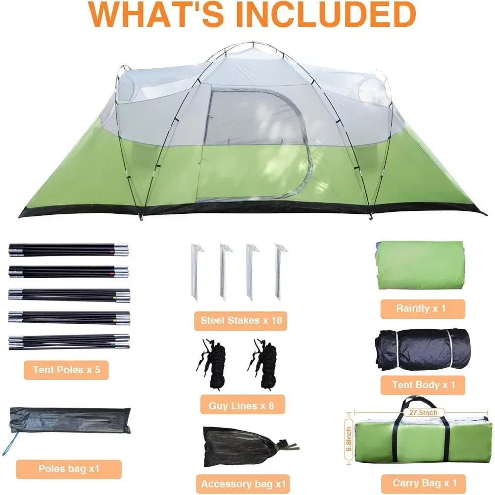 10 Person Tent with Rain Flies (18 ft x 9.8 ft x 78 in)