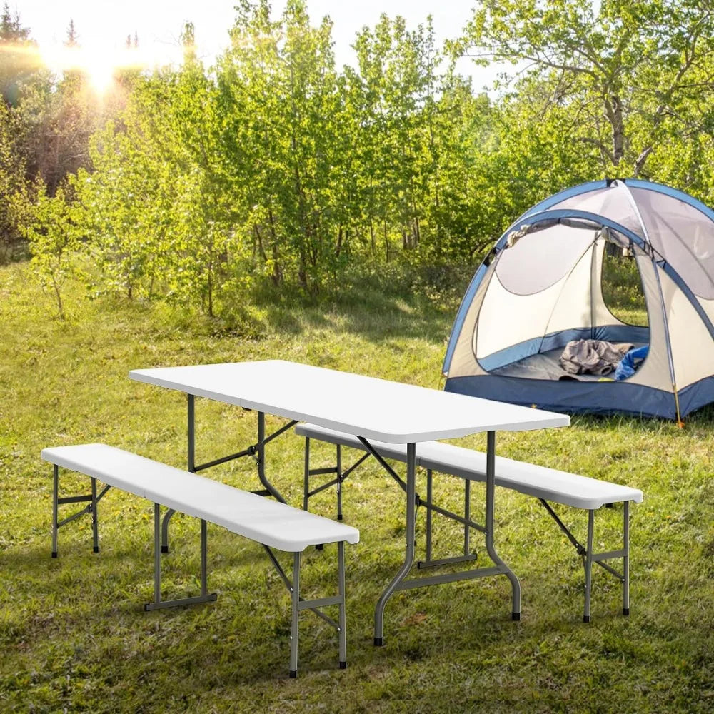 Picnic Table Set with 2 Benches ,3-Piece Folding Furniture