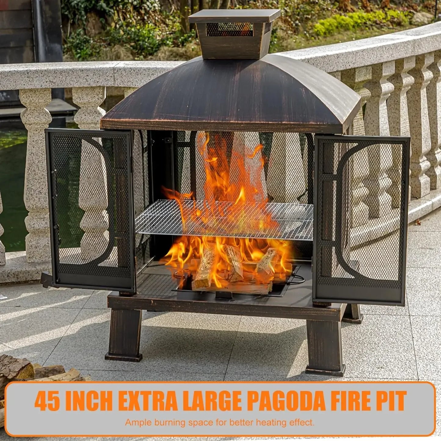 45" H×31''W Metal Fire Pit , Wood Burning with Grill