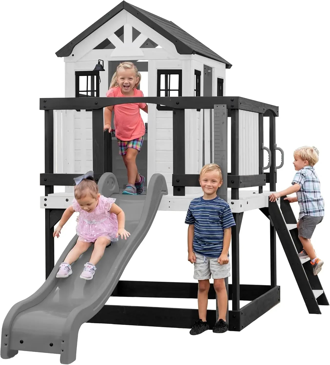 Elevated Cedar Playhouse, 6 Ft Wave Slide