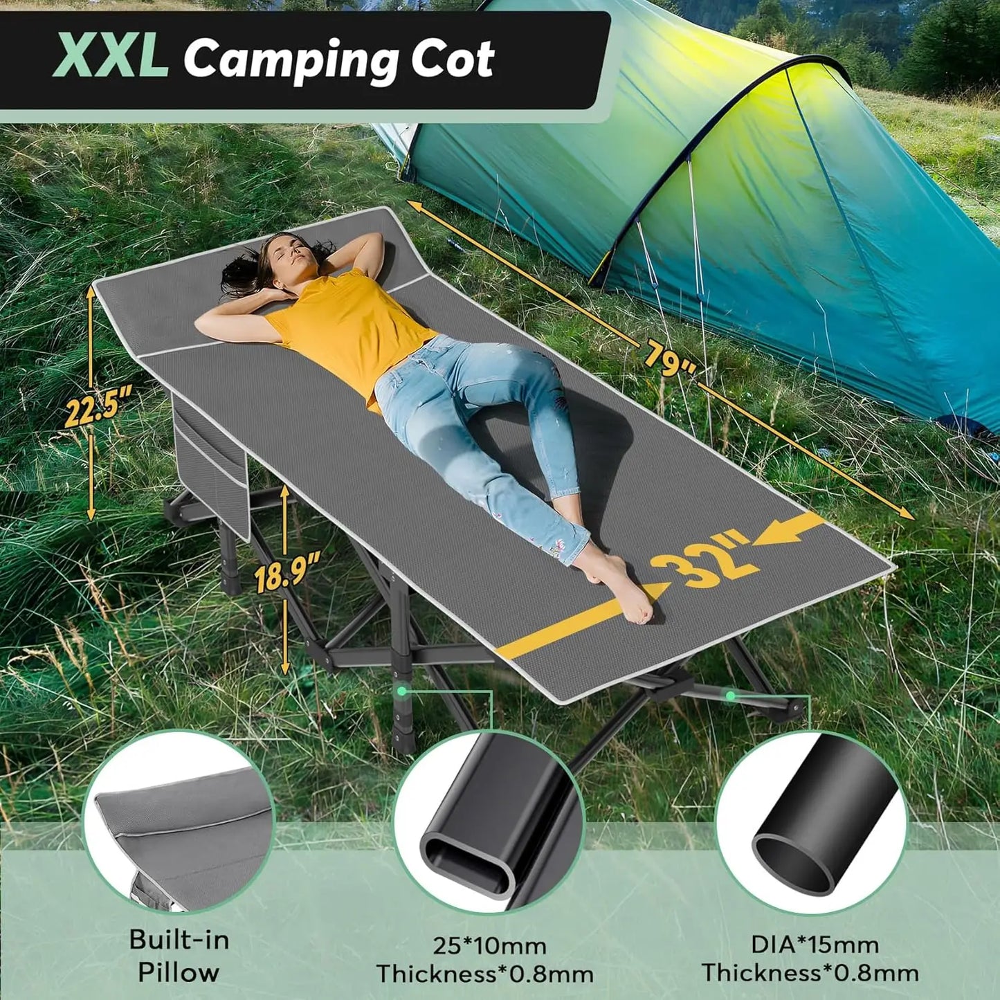 Oversized XXL Camping Cot with Mattress