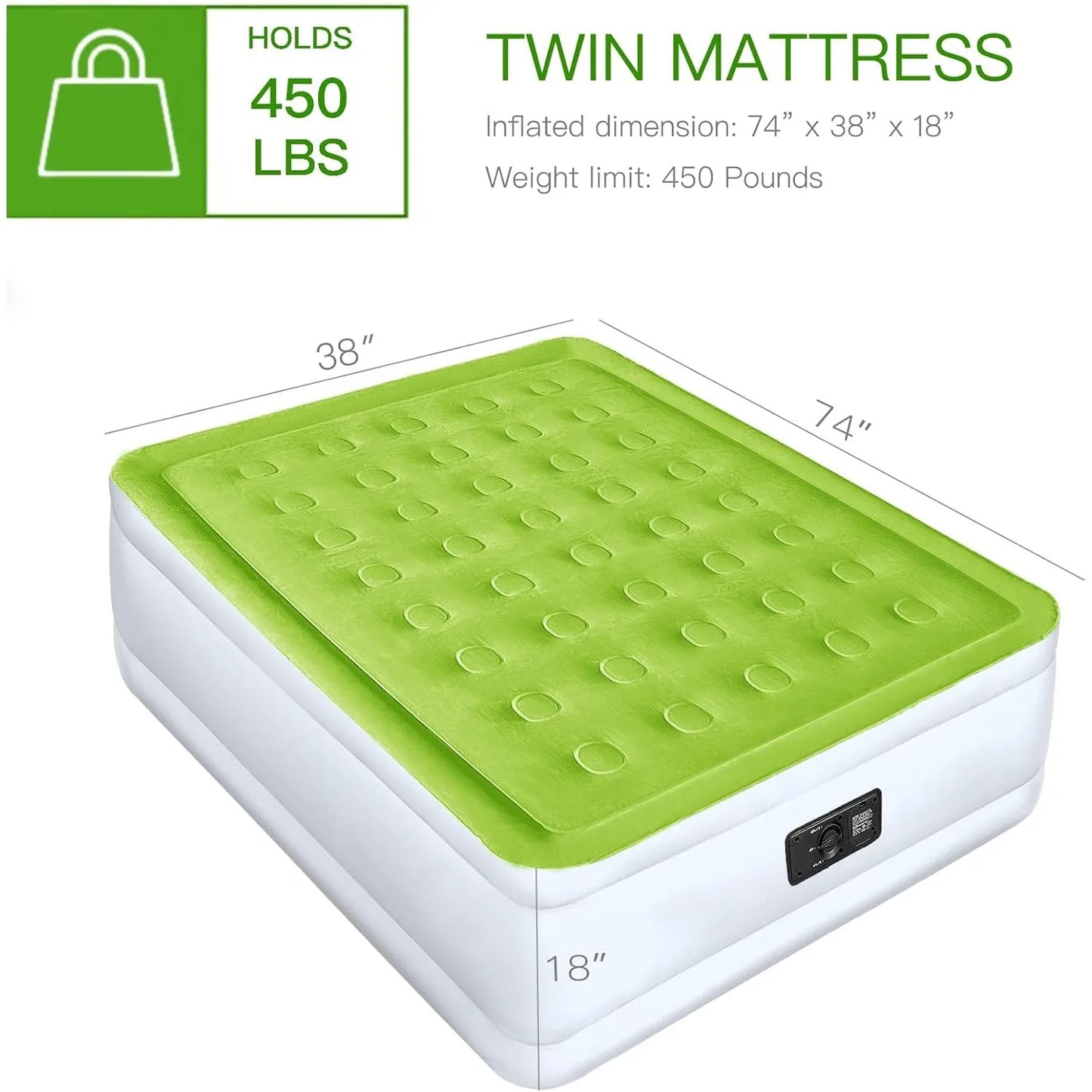 Twin Size Air Mattress with Built in Pump 18 Inch Tall