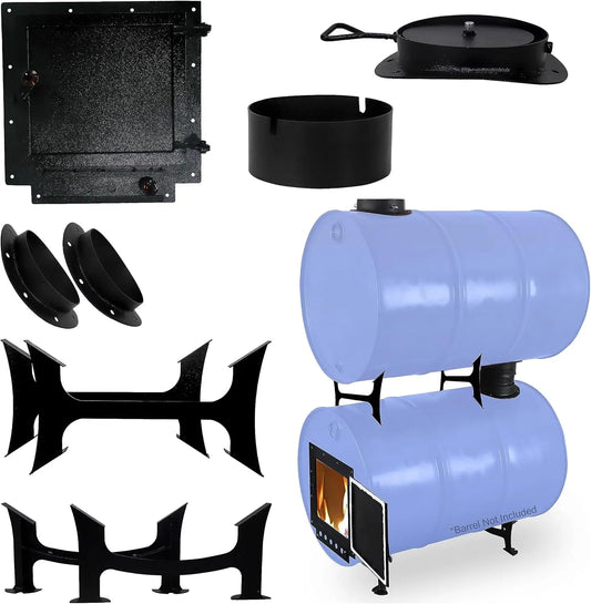 Double Barrel Woodstove Kit – For 30 to 55 Gallon Drums