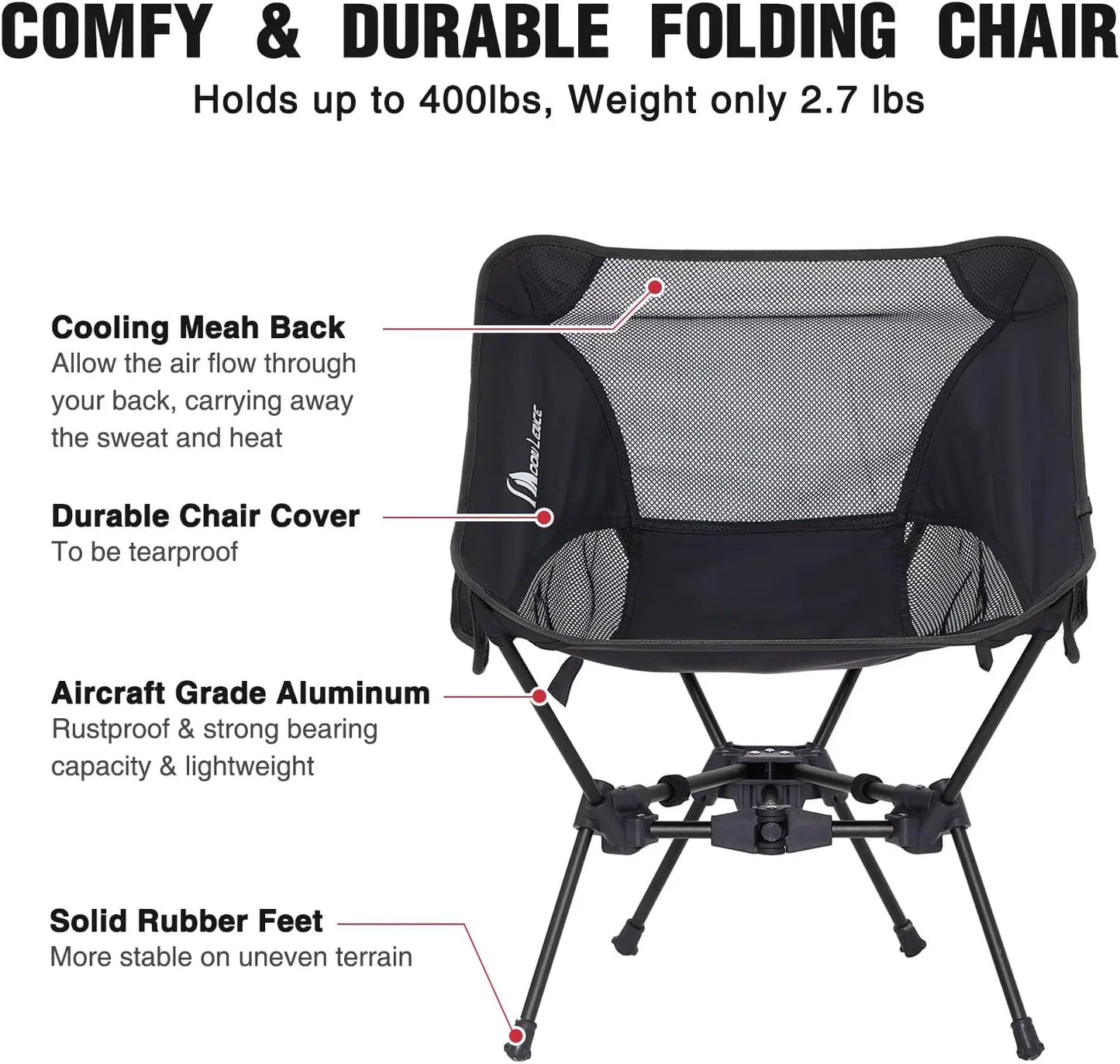 Portable Camping Chair Backpacking Chair - The 4th Generation Ultralight Folding Chair - Compact, Lightweight Foldabl