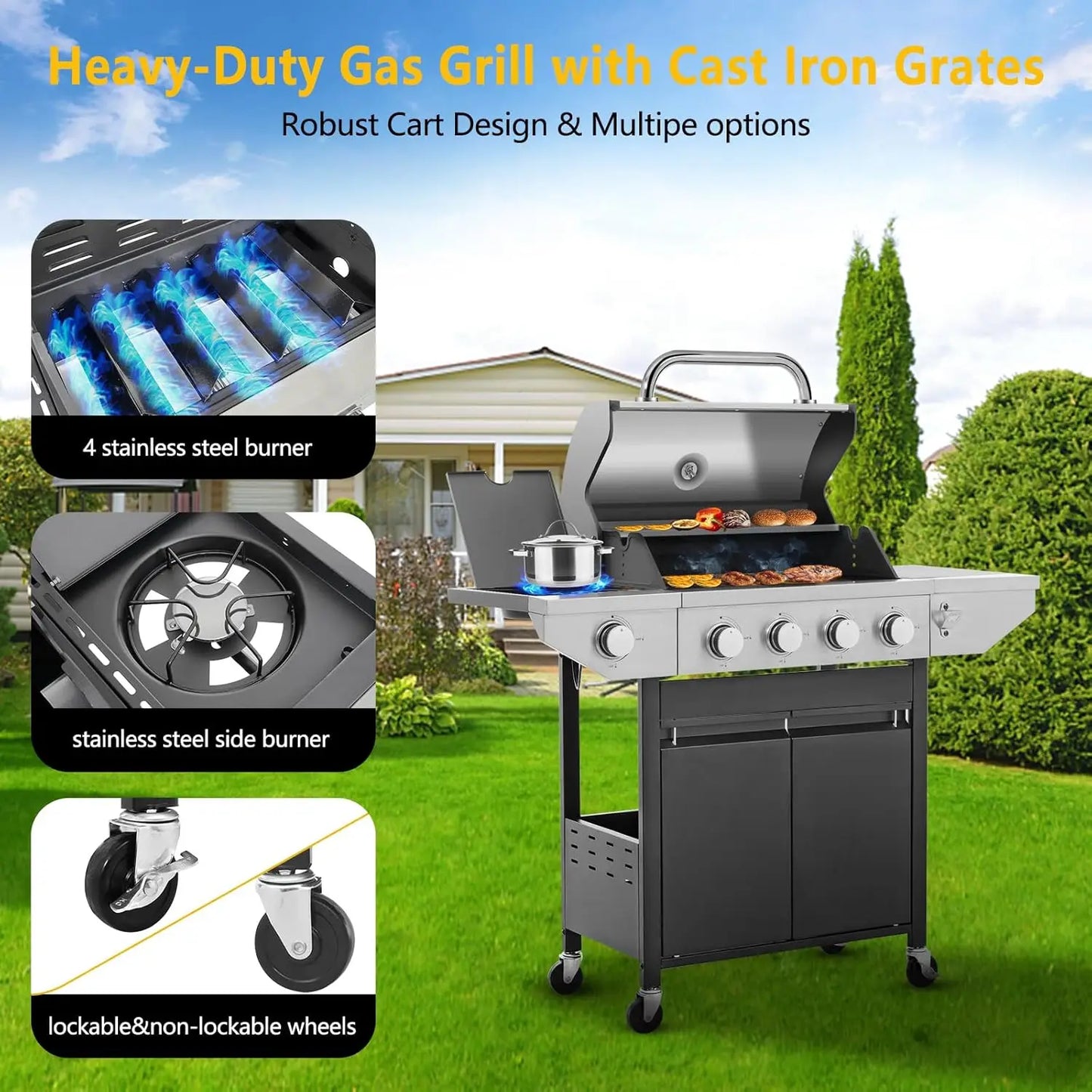 Propane Gas Grill with Side Burner