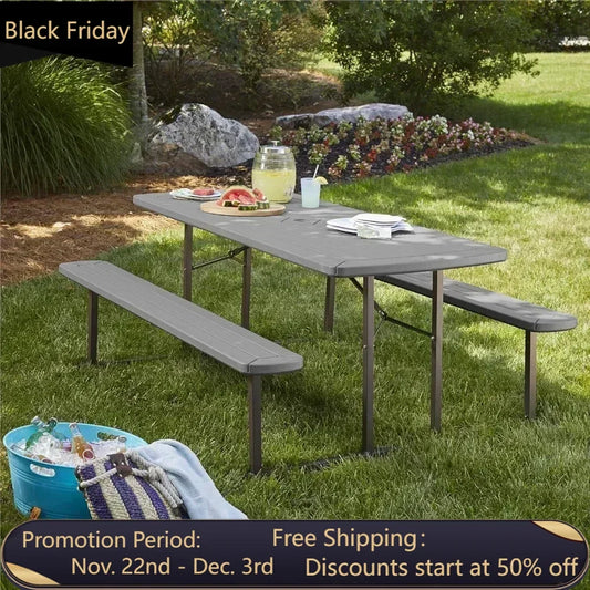 6 Ft. Folding Table Camping Dark Wood Grain