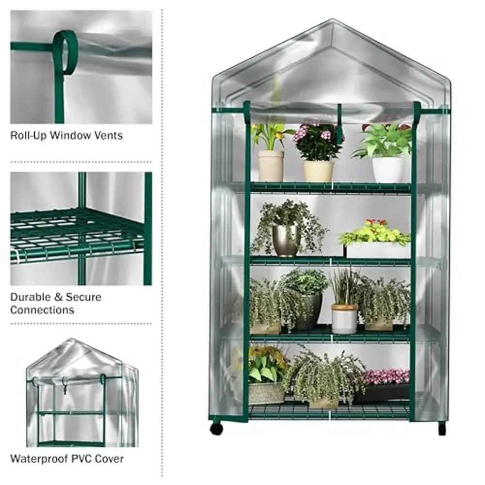 Mini Greenhouse with Locking Wheels and PVC Cover