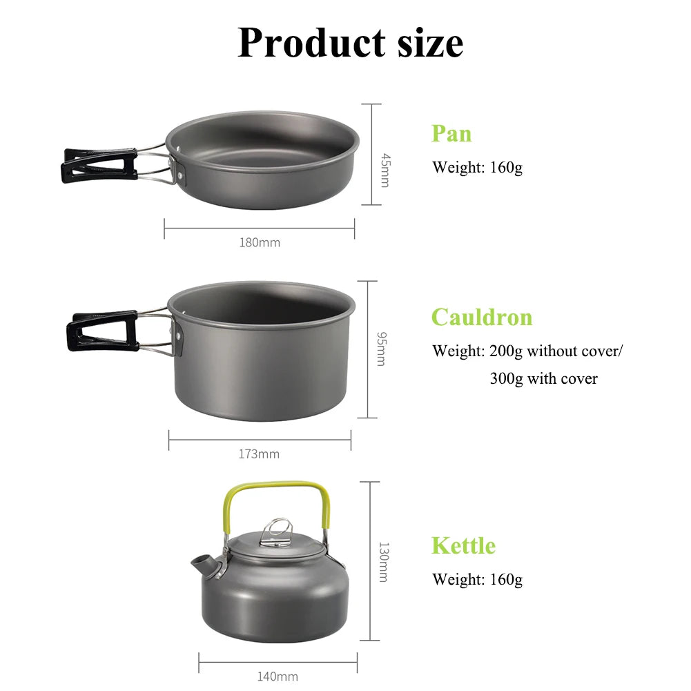 Camping Cookware Kit, 2-3 Person Camping Cookware Set Non Stick Pot and Pans Lightweight Portable Outdoor Cookware