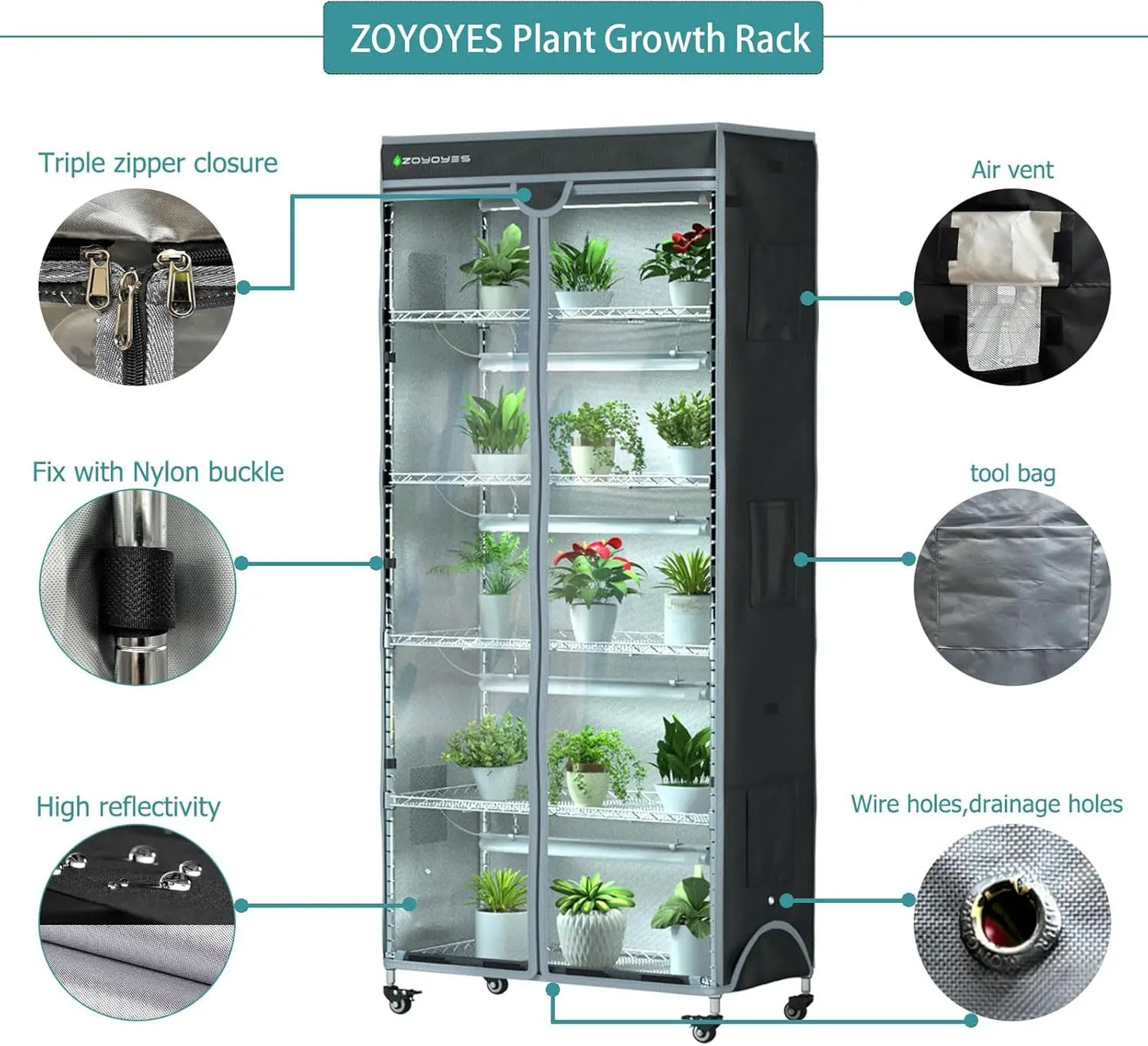 Plant Greenhouse, 6-Tiered Heavy Duty Metal Growth Shelf