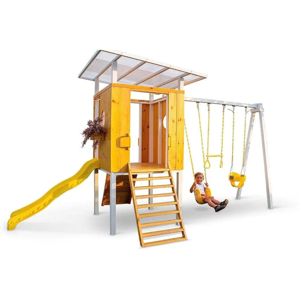 Backyard Wood Playground Playset 2 Belt Swings