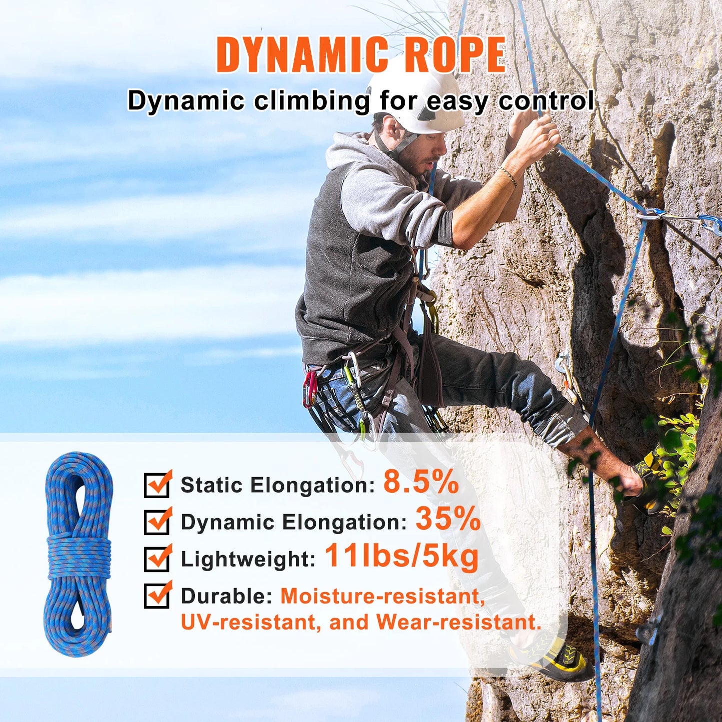 10.2mm Dynamic Climbing Rope 197ft