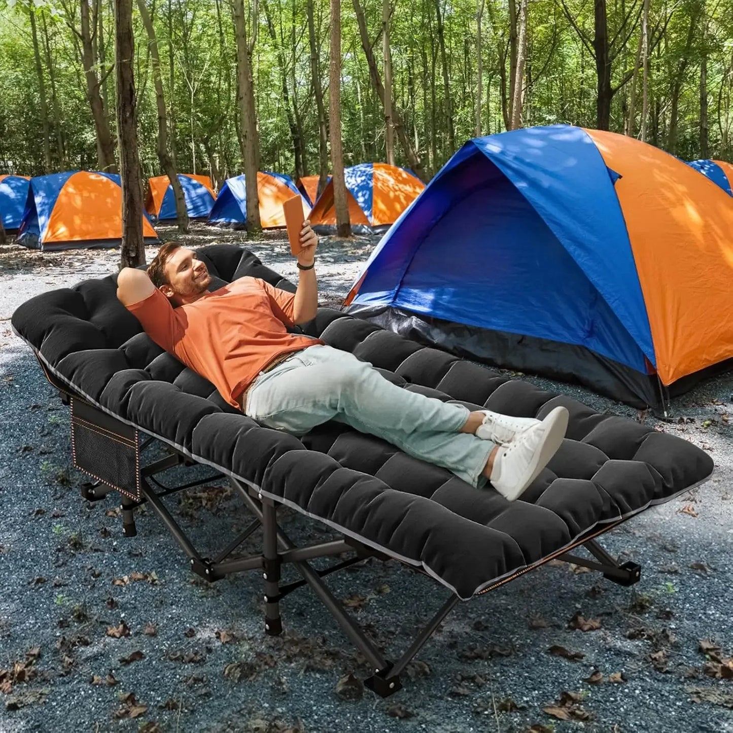 Oversized XXL Folding Camping Cot W/Mat