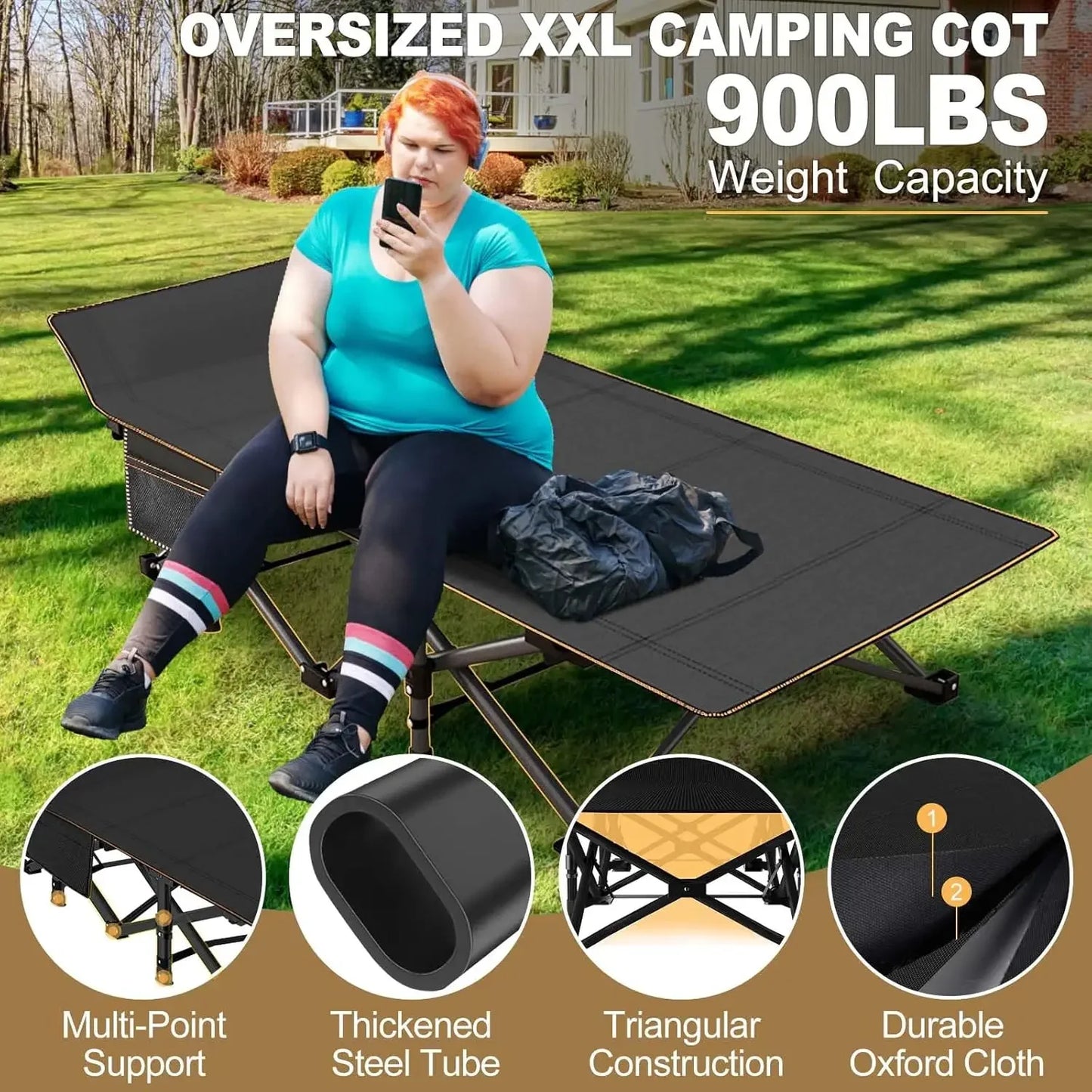 XXL Folding Camping Cot, 78" L x 32" W x 18" H