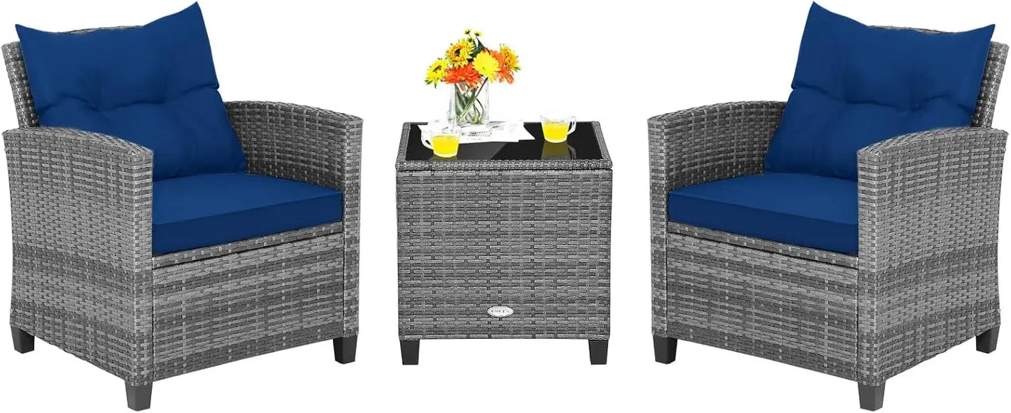 Rattan Wicker Outdoor Sofa Set w/Washable Cushion