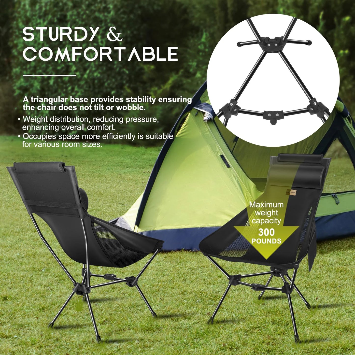 Outdoor Folding Chairs with Headrest and Storage Bag