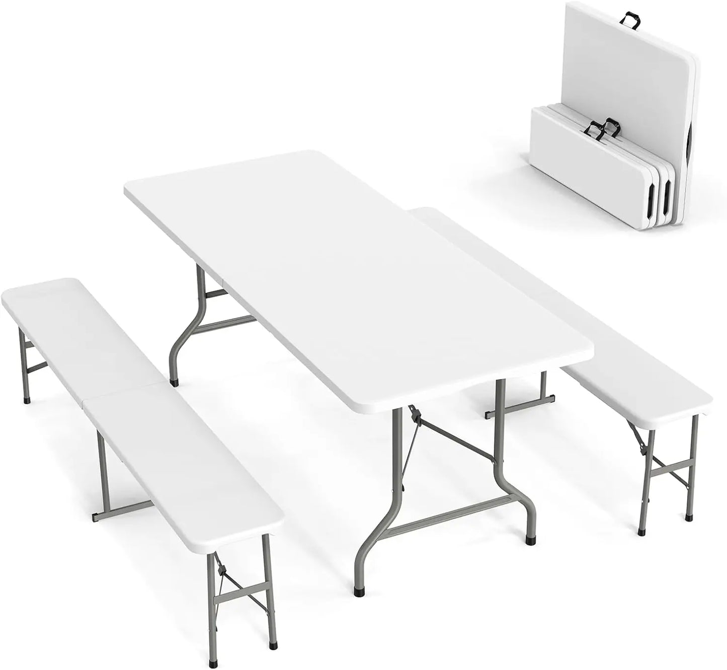 Picnic Table Set with 2 Benches, 6 Feet Camping Table