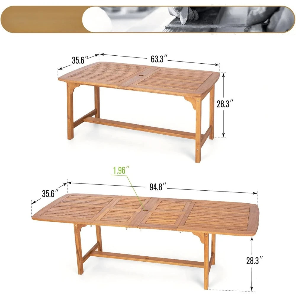 Acacia Wood Expandable Patio Dining Table for 6-8